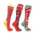 Rot-Grün-Gold - Front - HyFASHION - Socken für Damen - weihnachtliches Design