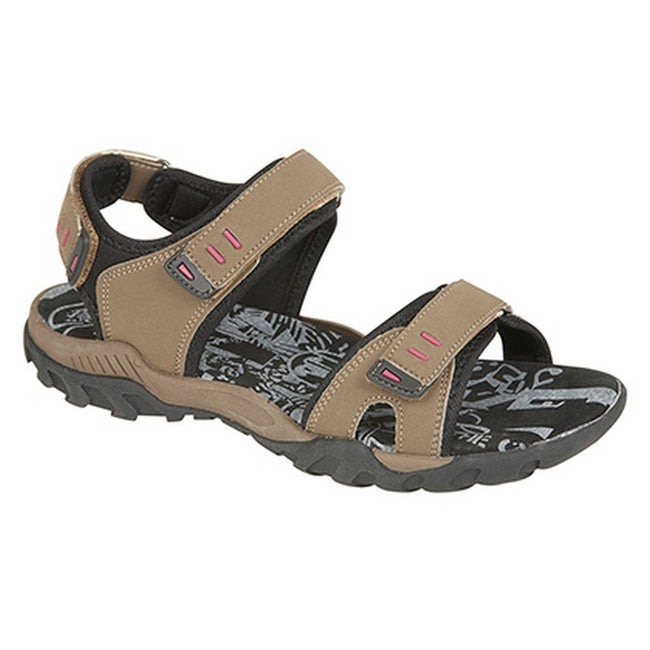 Taupe - Front - PDQ Damen Sport Sandale - Trekkingsandale mit Klettverschluss