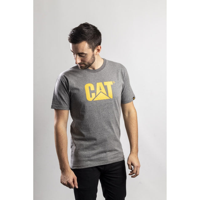 Dunkelgrau meliert - Back - Caterpillar Herren Kurzarm-T-Shirt mit CAT-Logo
