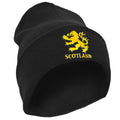 Schwarz - Front - Herren Wintermütze - Beanie - Strickmütze mit Aufschrift Scotland und Löwe-Design