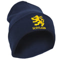 Marineblau - Front - Herren Wintermütze - Beanie - Strickmütze mit Aufschrift Scotland und Löwe-Design