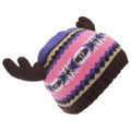 Pink-Violett - Back - FLOSO Kinder Winter Beanie Mütze Moose mit Geweih