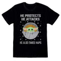 Schwarz - Front - Star Wars: The Mandalorian - "Protects And Attacks" T-Shirt für Herren-Damen Unisex