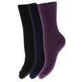 Schwarz-Marineblau-Lila - Front - FLOSO Kinder Winter Thermo Socken (3-er Pack)