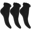 Schwarz - Front - Mädchen Socken mit Rüschen Abschluss (3er Pack)