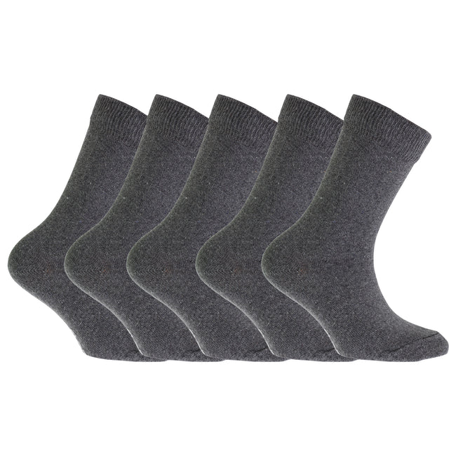 Grau - Front - FLOSO Kinder Schul Socken Unifarben (5 Paar)