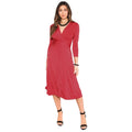 Rot - Front - Krisp Damen Midi-Kleid mit 3-4-Ärmeln und Knoten-Design vorne