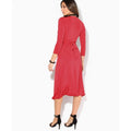 Rot - Back - Krisp Damen Midi-Kleid mit 3-4-Ärmeln und Knoten-Design vorne