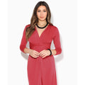 Rot - Side - Krisp Damen Midi-Kleid mit 3-4-Ärmeln und Knoten-Design vorne