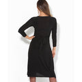 Schwarz - Side - Krisp Damen Midi-Kleid mit 3-4-Ärmeln und Knoten-Design vorne