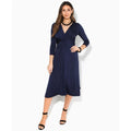 Marineblau - Back - Krisp Damen Midi-Kleid mit 3-4-Ärmeln und Knoten-Design vorne