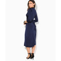 Marineblau - Side - Krisp Damen Midi-Kleid mit 3-4-Ärmeln und Knoten-Design vorne