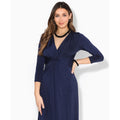 Marineblau - Lifestyle - Krisp Damen Midi-Kleid mit 3-4-Ärmeln und Knoten-Design vorne