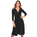 Schwarz - Front - Krisp Damen Midi-Kleid mit 3-4-Ärmeln und Knoten-Design vorne