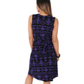 Violett - Side - Krisp Damen Kleid mit Aztekenmuster, vorne mit Knoten, kurzärmlig, halblang