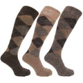 Brauntöne - Front - Herren Socken - Kniestrümpfe mit Rautenmuster, nicht-einschneidende Bündchen, 3er-Pack