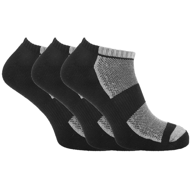 Schwarz-grau meliert - Front - Herren Füßlinge - Sneakersocken mit hohem Baumwollanteil, 3er-Pack