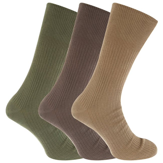 Braun-Olive-Beige - Front - Herren Big Foot Diabetiker Socken (3 Paar)