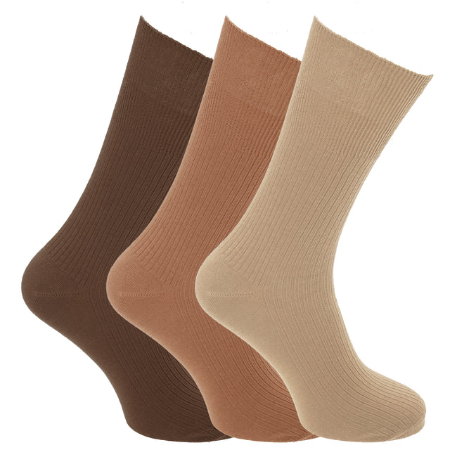 Brauntöne - Front - Herren Big Foot Diabetiker Socken (3 Paar)