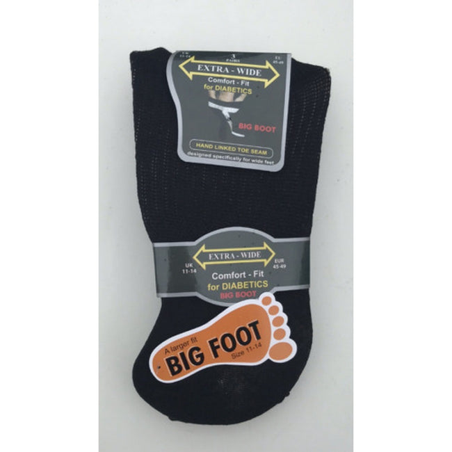 Schwarz - Back - Herren Extra Breite Komfort Fit Socken (3 Paar)