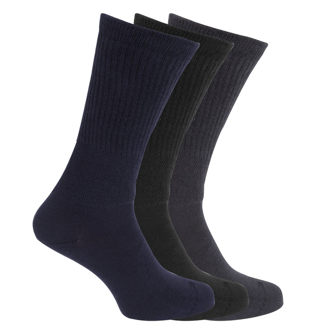 Marineblau-Schwarz - Front - Herren Extra Breite Komfort Fit Socken (3 Paar)