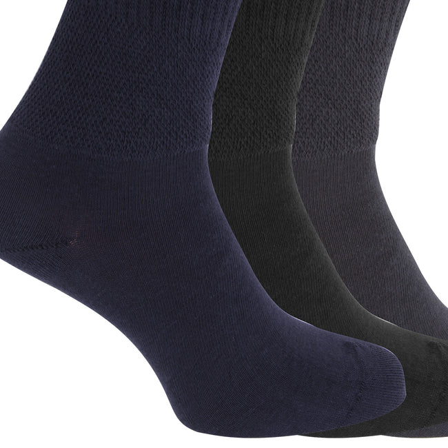 Marineblau-Schwarz - Back - Herren Extra Breite Komfort Fit Socken (3 Paar)