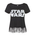 Schwarz - Front - Damen Fransen-T-Shirt mit Star-Wars-Logo