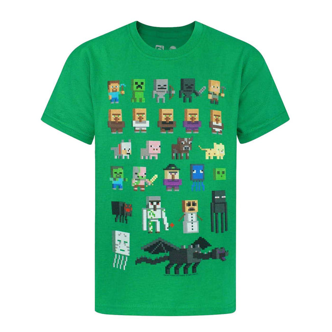Grün - Front - Minecraft offizielles Jungen Sprites Charakter T-Shirt