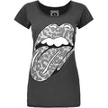 Anthrazit - Front - Amplified Damen The Rolling Stones T-Shirt mit Zunge in Leopardenmuster