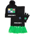 Schwarz-Grün - Front - Minecraft - Hut-, Schal- und Handschuh-Set für Kinder