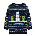 Marineblau-Grün-Weiß - Front - Minecraft - Pullover für Kinder - weihnachtliches Design