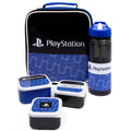 Blau-Schwarz-Weiß - Front - Playstation - Pausenbrot-Tasche und Wasserflasche