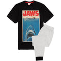 Schwarz-Grau - Front - Jaws - Schlafanzug mit langer Hose für Herren