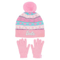 Pink-Weiß-Blau - Front - Barbie -  Jerseyware Hut- und Handschuh-Set  2er-Pack für Mädchen