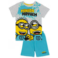 Grau-Blau-Gelb - Front - Minions - "Mayhem" Schlafanzug mit Shorts für Jungen