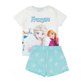 Blau-Weiß-Orange - Front - Frozen - Schlafanzug mit Shorts für Mädchen