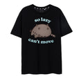 Schwarz-Pastellblau - Front - Pusheen - "So Lazy Can't Move" T-Shirt für Damen