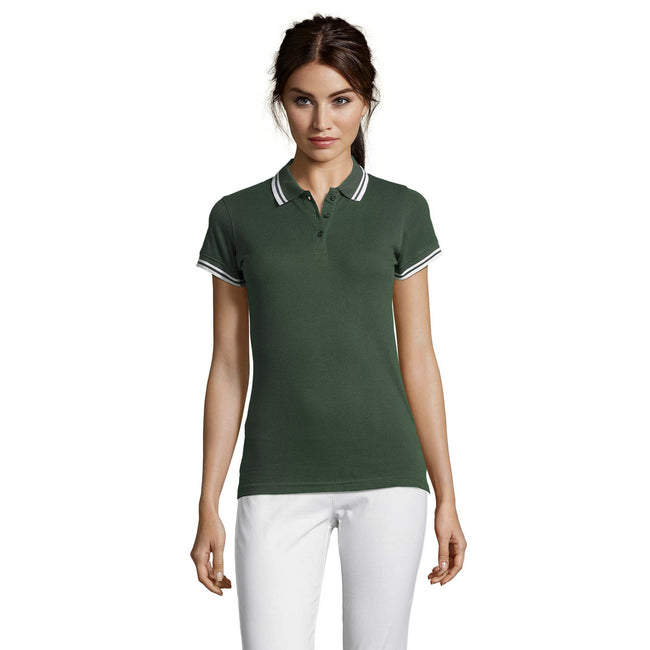Tannengrün-Weiß - Back - SOLS Damen Pasadena Pique Polo-Shirt, kurzärmlig