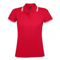 Rot-Weiß - Front - SOLS Damen Pasadena Pique Polo-Shirt, kurzärmlig