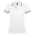 Weiß-Wasserblau - Front - SOLS Damen Pasadena Pique Polo-Shirt, kurzärmlig