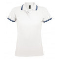 Weiß-Marineblau - Front - SOLS Damen Pasadena Pique Polo-Shirt, kurzärmlig