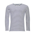 Weiß-Marineblau - Front - SOLS Herren Marine T-Shirt, gestreift, langärmlig