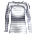 Weiß-Marineblau - Front - SOLS Damen Marine T-Shirt, gestreift, langärmlig