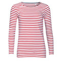 Weiß-Rot - Front - SOLS Damen Marine T-Shirt, gestreift, langärmlig