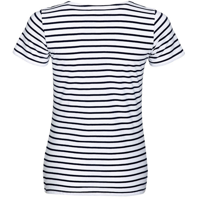 Weiß-Marineblau - Back - SOLS Damen Miles T-Shirt, gestreift, kurzärmlig