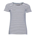 Weiß-Marineblau - Front - SOLS Damen Miles T-Shirt, gestreift, kurzärmlig