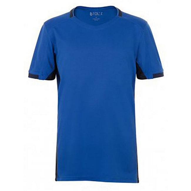Royal Blau-French Marineblau - Front - SOLS Kinder Classico Kontrast Kurzarm Fußball T-Shirt