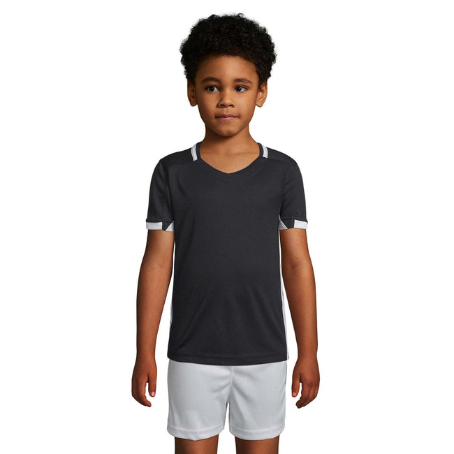 Schwarz-Weiß - Back - SOLS Kinder Classico Kontrast Kurzarm Fußball T-Shirt