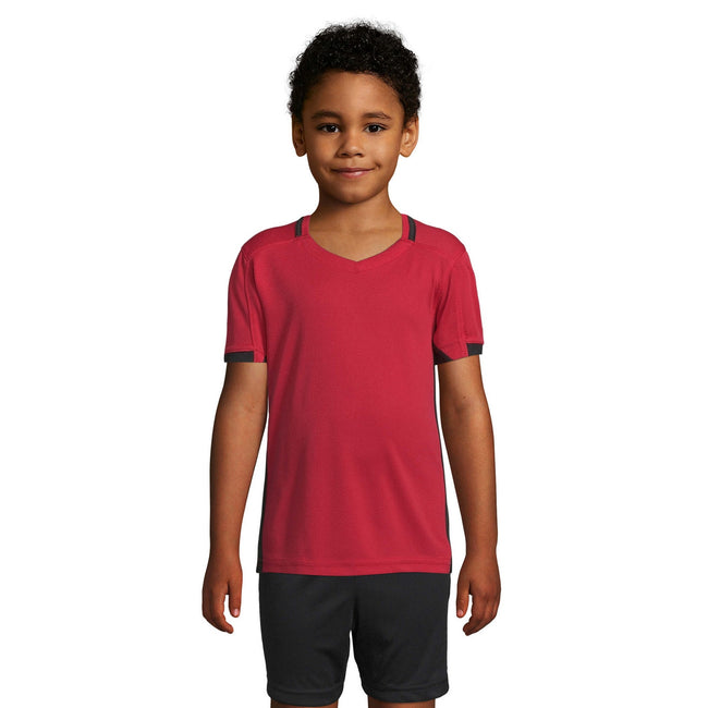 Rot-Schwarz - Back - SOLS Kinder Classico Kontrast Kurzarm Fußball T-Shirt