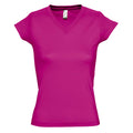 Fuchsia - Front - SOLS Moon Damen T-Shirt, Kurzarm, V-Ausschnitt